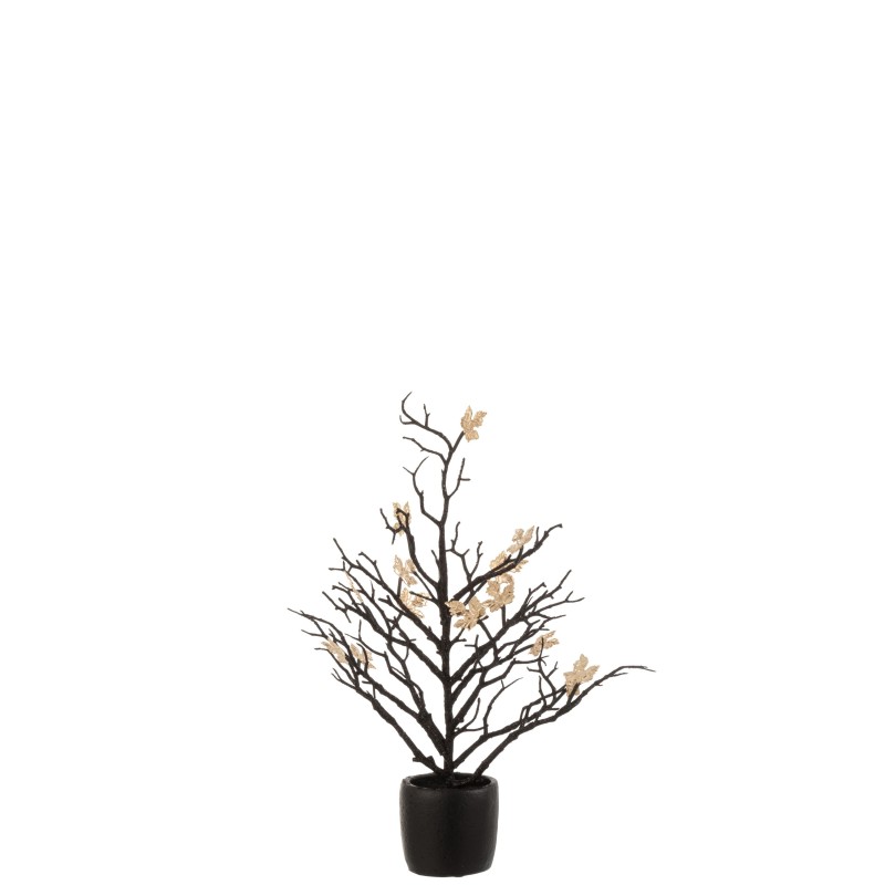 árbol desnudo+hojas en maceta purpurina plástico negro/oro Alt. 44