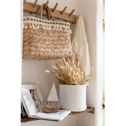 cache-pot imitation tissage en ciment blanc 20x20x17.5 cm