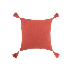 Cojín cuadrado de algodón rosa tejido a ganchillo, 45 x 45 cm.
