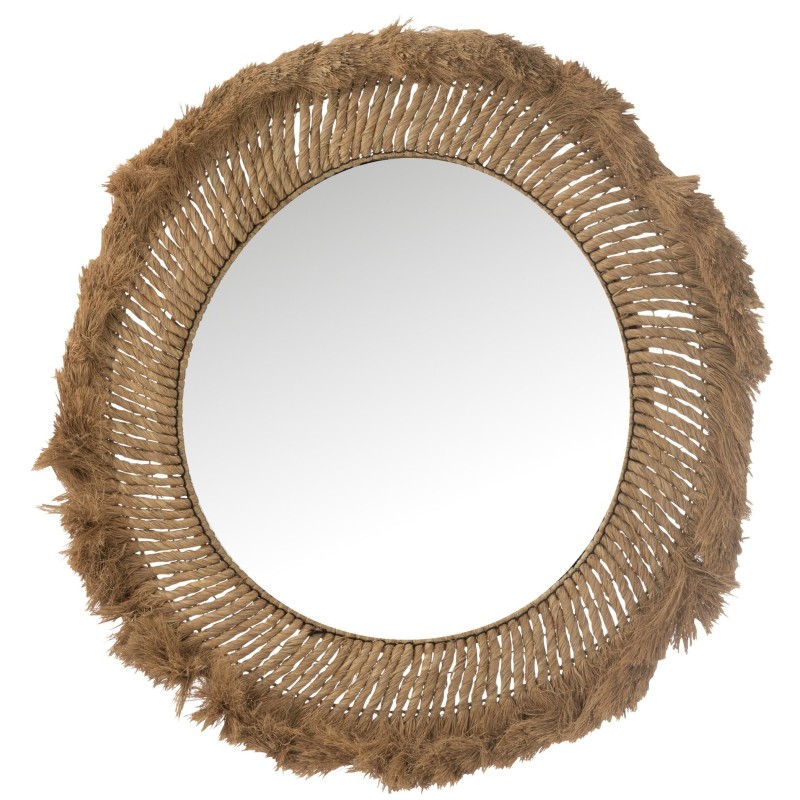 Mirror Round Braided Grass Natural Large