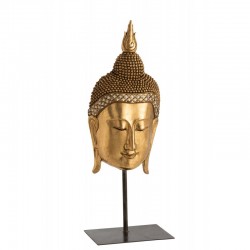 Tête de bouddha sur pied en résine or 31x23x85 cm