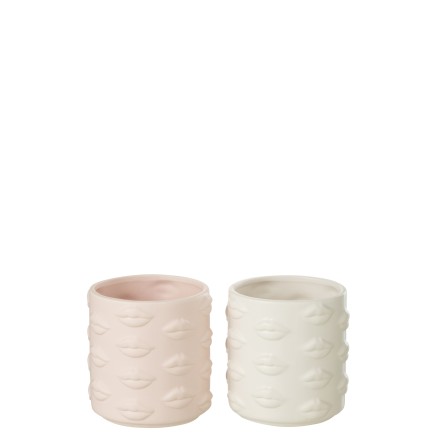 Vaso di fiori baci in ceramica rosa 14x14x14,5 cm