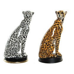 Figura Decorativa DKD Home Decor Negro Naranja Blanco Leopardo Resina Colonial 16 x 16 x 32 cm