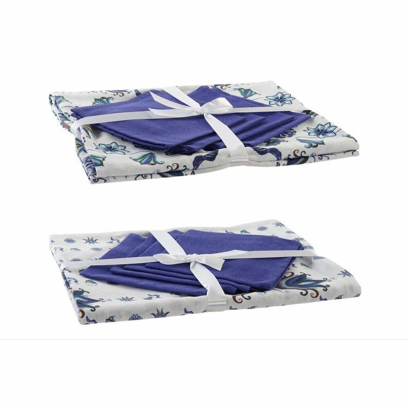 Nappe et serviettes de table DKD Home Decor 150 x 150 x 0,5 cm Bleu Blanc (2 Unités)