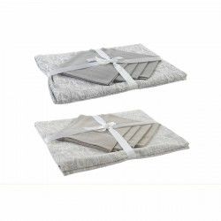 Nappe et serviettes de table DKD Home Decor 150 x 150 x 0,5 cm Beige Blanc (2 Unités)