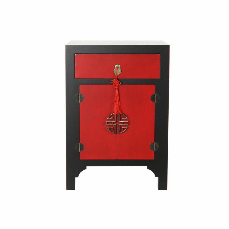 Mesita de Noche DKD Home Decor Negro Rojo Abeto Madera MDF 45 x 35 x 66 cm