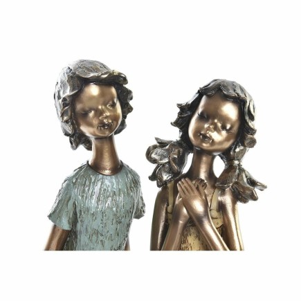 Figurine Décorative DKD Home Decor 2 Rouge Doré Turquoise Résine Enfants Moderne (17 x 13 x 22 cm) (2 Unités)