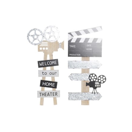 Décoration murale DKD Home Decor Noir Gris MDF Cinéma classique (32 x 2 x 70 cm) (2 Unités)