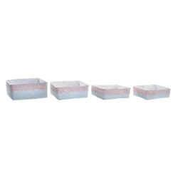 Juego de Cestas DKD Home Decor Poliéster 8,5 cm 26 x 26 x 9 cm Fibra natural Boho Mediterráneo (4 Piezas)