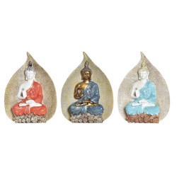 Figura Decorativa DKD Home Decor Azul Rojo Naranja Dorado Buda Oriental 15,5 x 5 x 20,7 cm (3 Piezas)