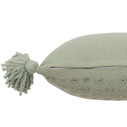 Coussin carré avec pompons en coton menthe 45x45cm