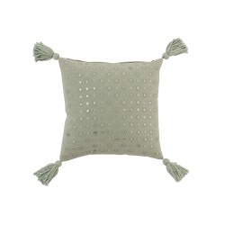 Coussin carré avec pompons en coton menthe 45x45cm