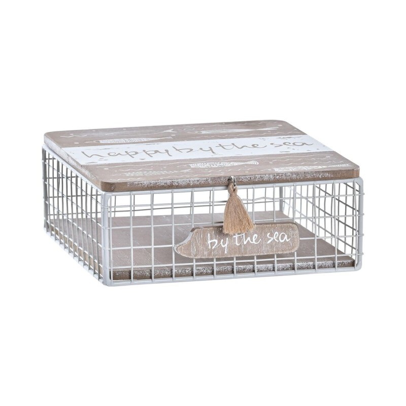 Boîte Décorative DKD Home Decor Métal Bois Marron Aluminium Blanc 16 x 16 x 6 cm