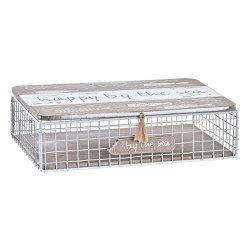 Boîte Décorative DKD Home Decor 24 x 16 x 6 cm Métal Bois Marron Blanc
