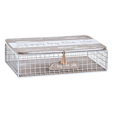 Boîte Décorative DKD Home Decor 24 x 16 x 6 cm Métal Bois Marron Blanc