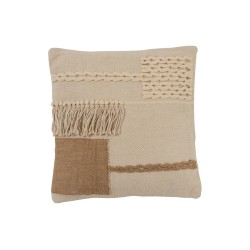 Coussin carré avec franges en coton beige 44x44cm