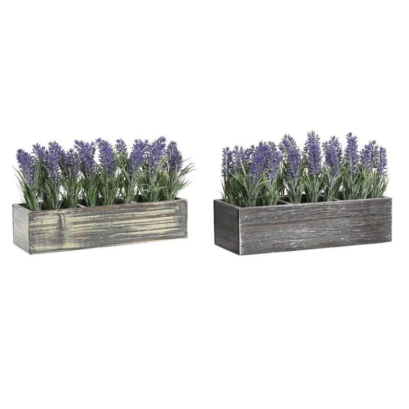 Plante décorative DKD Home Decor Bois Lila Vert PE (32 x 14 x 19,5 cm) (2 Unités)