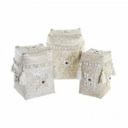 Set de basket DKD Home Decor Blanc Bambou Coquillages (24 x 24 x 30 cm) (3 Pièces)