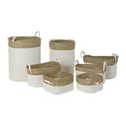 Juego de Cestas DKD Home Decor Blanco Algodón Fibra natural (41 x 41 x 52,5 cm) (7 Piezas)