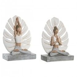 Figurine Décorative DKD Home Decor Gris Blanc Résine Yoga Moderne (16 x 7,5 x 21 cm) (2 Unités)