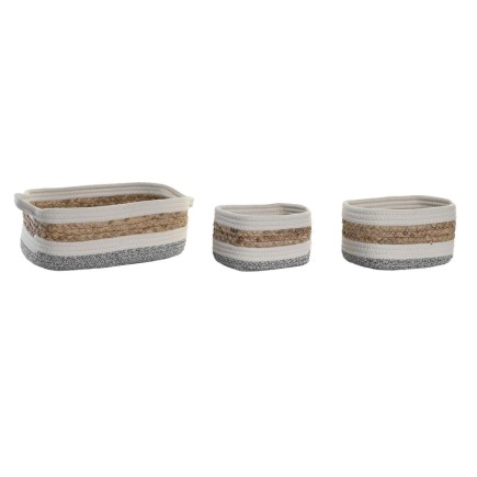 Boîte Décorative DKD Home Decor Coton Fibre naturelle (3 Pièces) (33 x 23 x 13 cm)