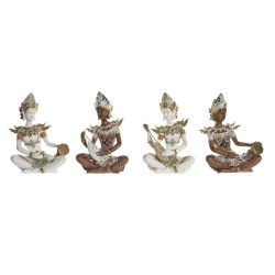 Figurine Décorative DKD Home Decor Marron Buda Blanc Résine Oriental (18 x 12 x 27,5 cm) (4 Unités)