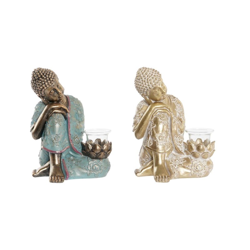 Figura Decorativa DKD Home Decor 17 x 14,5 x 23,7 cm Dorado Buda Verde Oriental (2 Unidades) Figura Decorativa DKD Home Decor 17 x 14,5 x 23,7 cm Dorado Buda Verde Oriental (2 Unidades)