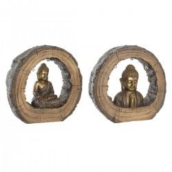 Figurine Décorative DKD Home Decor Finition vieillie Doré Marron Buda Oriental Magnésium (40 x 13 x 40 cm) (2 Unités)