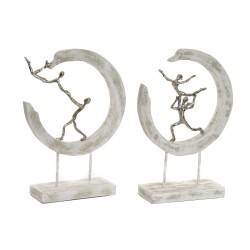 Figurine Décorative DKD Home Decor Argenté Aluminium Blanc Bois de manguier Moderne (32,5 x 10 x 47 cm) (2 Unités)