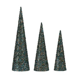 Décoration Noël Cônes Paillettes Bleu Doré Plastique