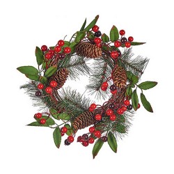 Couronne de Noël rouge marron vert plastique(30x10x30cm)