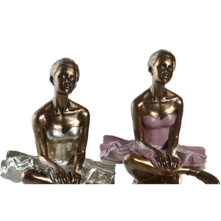 Figurine Décorative DKD Home Decor Rose Blanc Résine Danseuse Classique Moderne (2 Unités) (15 x 10 x 19 cm)