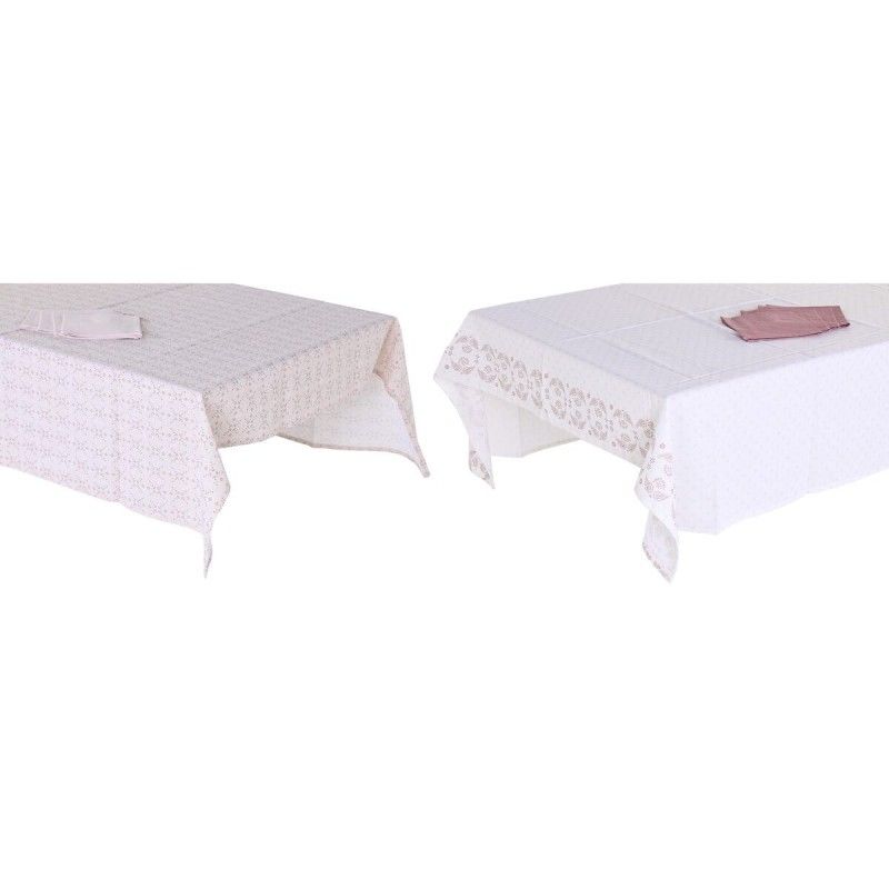 Mantel y servilletas DKD Home Decor 150 x 250 x 0,5 cm Rosa Blanco (2 Unidades)