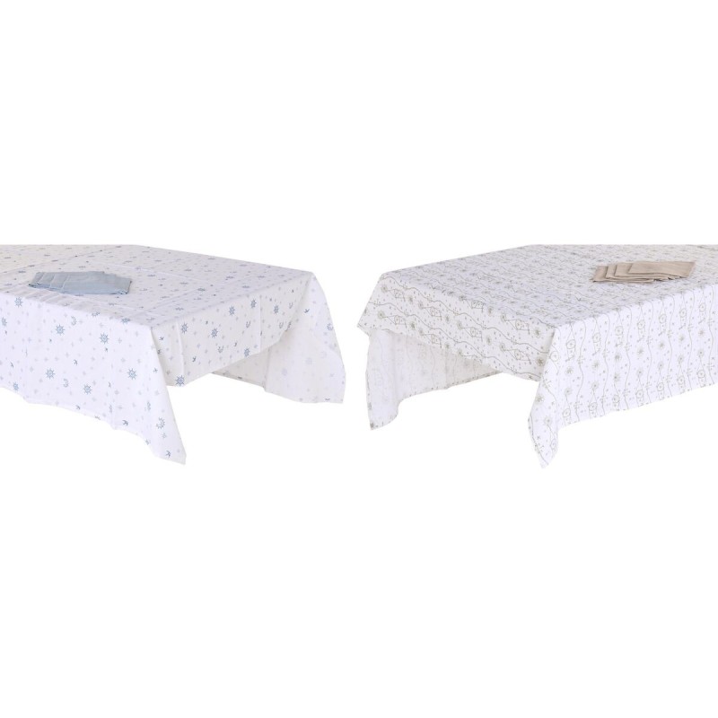 Nappe et serviettes de table DKD Home Decor Bleu Marron Blanc (150 x 250 x 0,5 cm) (2 Unités)