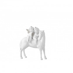 Cheval avec 2 anges en résine blanche 14x18cm