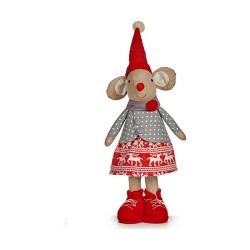 Figurine Décorative Souris 48 cm Noël Rouge Gris Polyester Blanc Crème