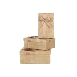 Juego de Cajas Decorativas Beige Cartón Rayas Lazo 3 Piezas