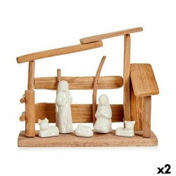 Belén de Navidad Blanco Natural Madera Cerámica 10 x 21 x 25 cm (2 Unidades)