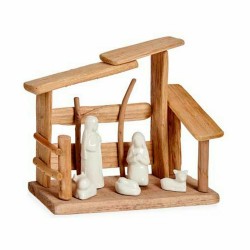 Crèche de Noël blanc Naturel bois Céramique 10x21x25cm - Lot de 2