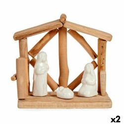 Crèche de Noël blanc Naturel bois Céramique 17x14,5x8cm - Lot de 2