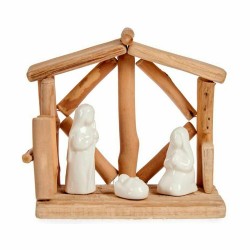 Crèche de Noël blanc Naturel bois Céramique 17x14,5x8cm - Lot de 2