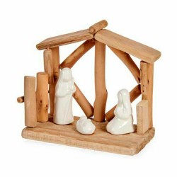 Crèche de Noël blanc Naturel bois Céramique 17x14,5x8cm - Lot de 2