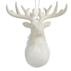 Décorations de Noël Renne blanc plastique Paillettes 14x15,5x7cm - Lot de 24