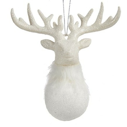 Décorations de Noël Renne blanc plastique Paillettes 14x15,5x7cm - Lot de 24