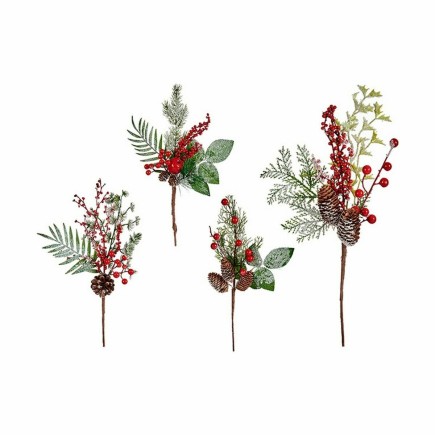 Branche Fruits rouges marron rouge vert plastique 20x39x6cm - Lot de 12