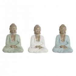Figurine Décorative Home ESPRIT Blanc Vert Turquoise Buda Oriental 14 x 10,5 x 18,5 cm (3 Unités)