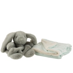 Lot doudou peluche lapin avec couverture gris