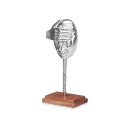 Figurine Décorative Visage Argenté Bois Métal 16 x 34 x 10 cm