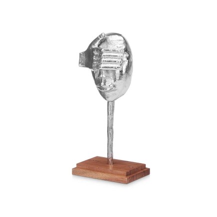 Figurine Décorative Visage Argenté Bois Métal 16 x 34 x 10 cm