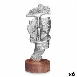 Figurine Décorative Visage Argenté Bois Métal 12 x 29 x 11 cm